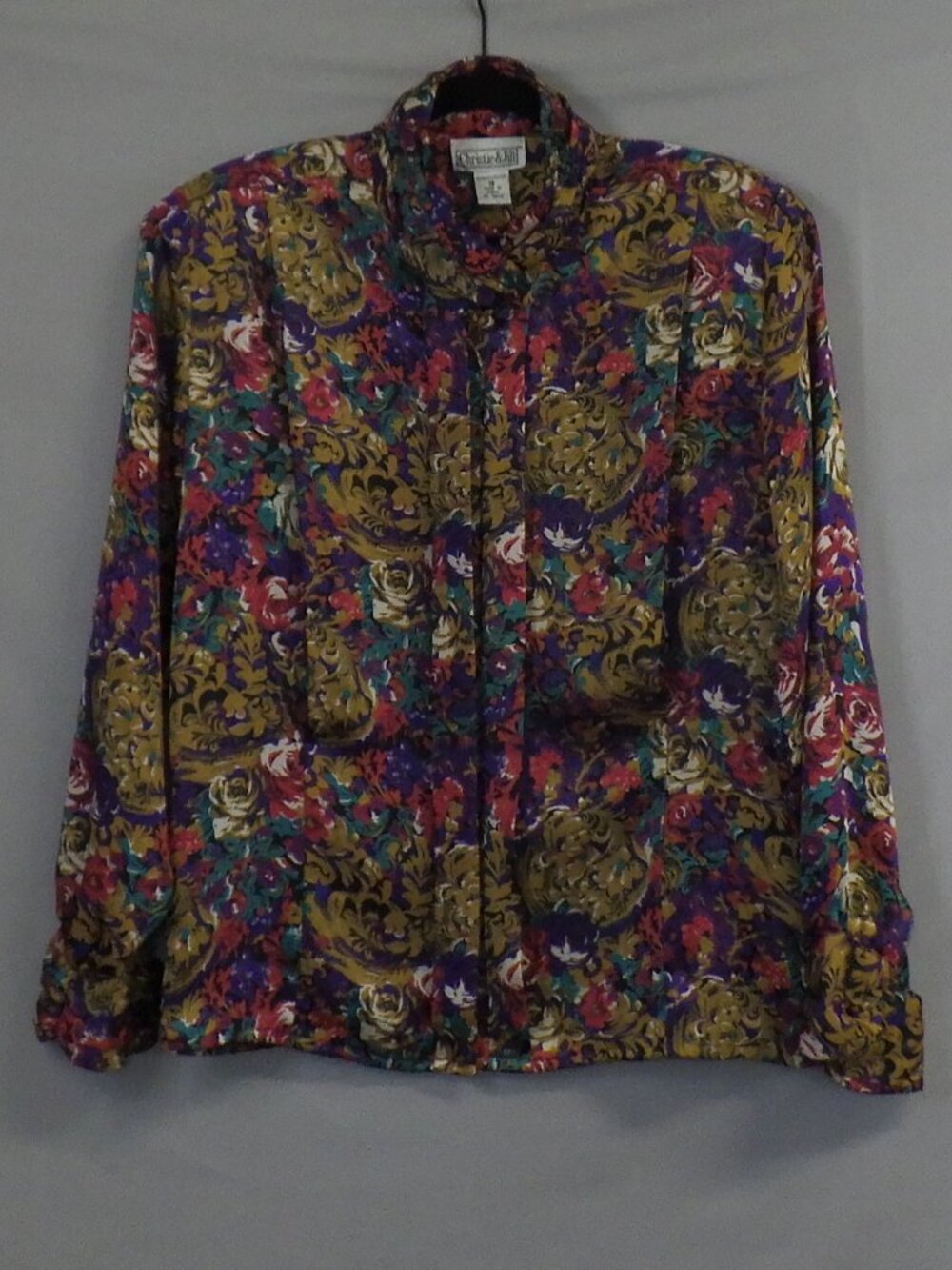 Christie & Jill Vintage Mock Neck Jewel Tone Blouse  A697